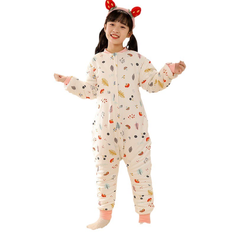 Средний и большой детский спальный мешок с разделенными штанинами, детская осенне-зимняя утолщенная и теплая студенческая детская цельная пижама, противоударное одеяло