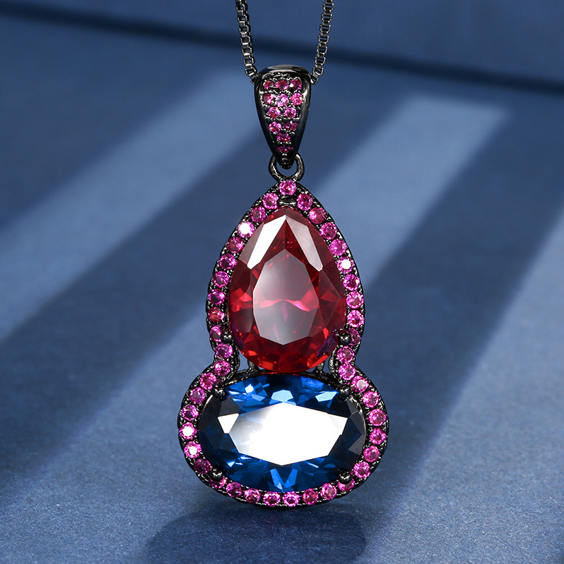 2025 otoño e invierno nuevo estilo Zhuang Shengsheng joyería simulación corindón oro negro retro calabaza colgante collar piedra principal 10*14