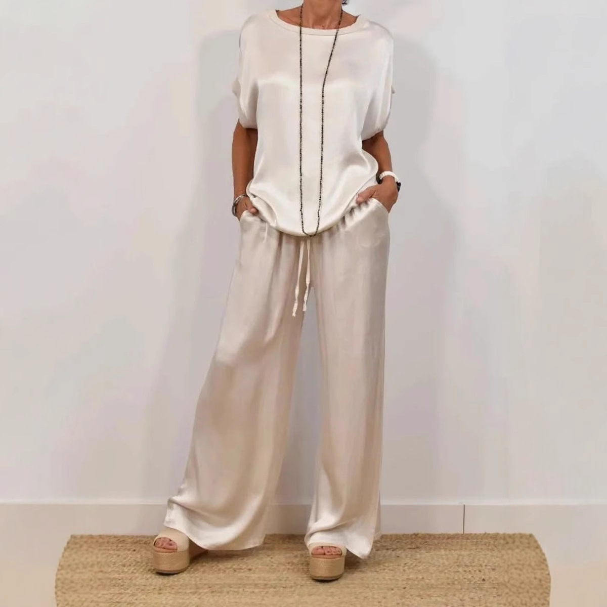 Women's Casual Loose Shirt Wide Leg Trousers Set Spring Summer Trend_ecoleips.com