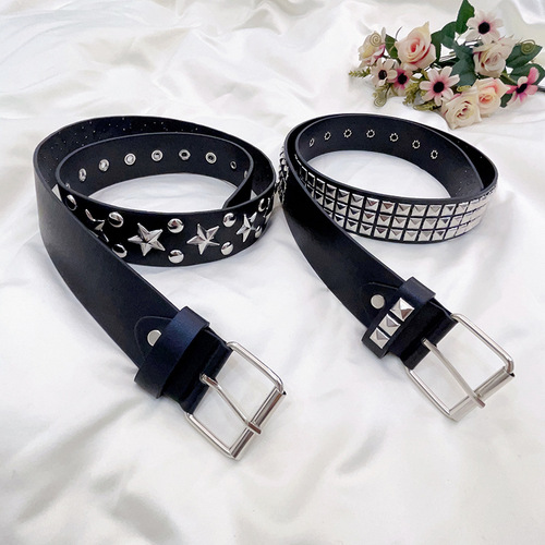 Cross-border best-selling jeans with belt buckle decoration, punk hip-hop style leather wide waistband for women, stylish and fashionable