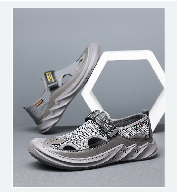 Dép sandal nam quai ngang kiểu La Mã bao đầu, thân lưới thoáng khí, đế cao su — 5512 dép sandal màu xám, 5512 dép sandal đen chi tiết 2