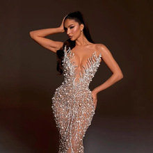 2025精美欧美款式婚纱手工缝制珍珠新娘结婚礼服伴娘派对舞会裙子