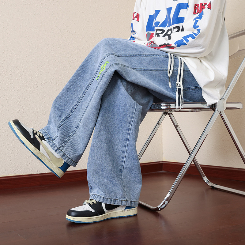 NASA tallas grandes jeans hombres primavera y otoño americano recto flojo de los hombres ocasionales moda grasa lavado Pantalones