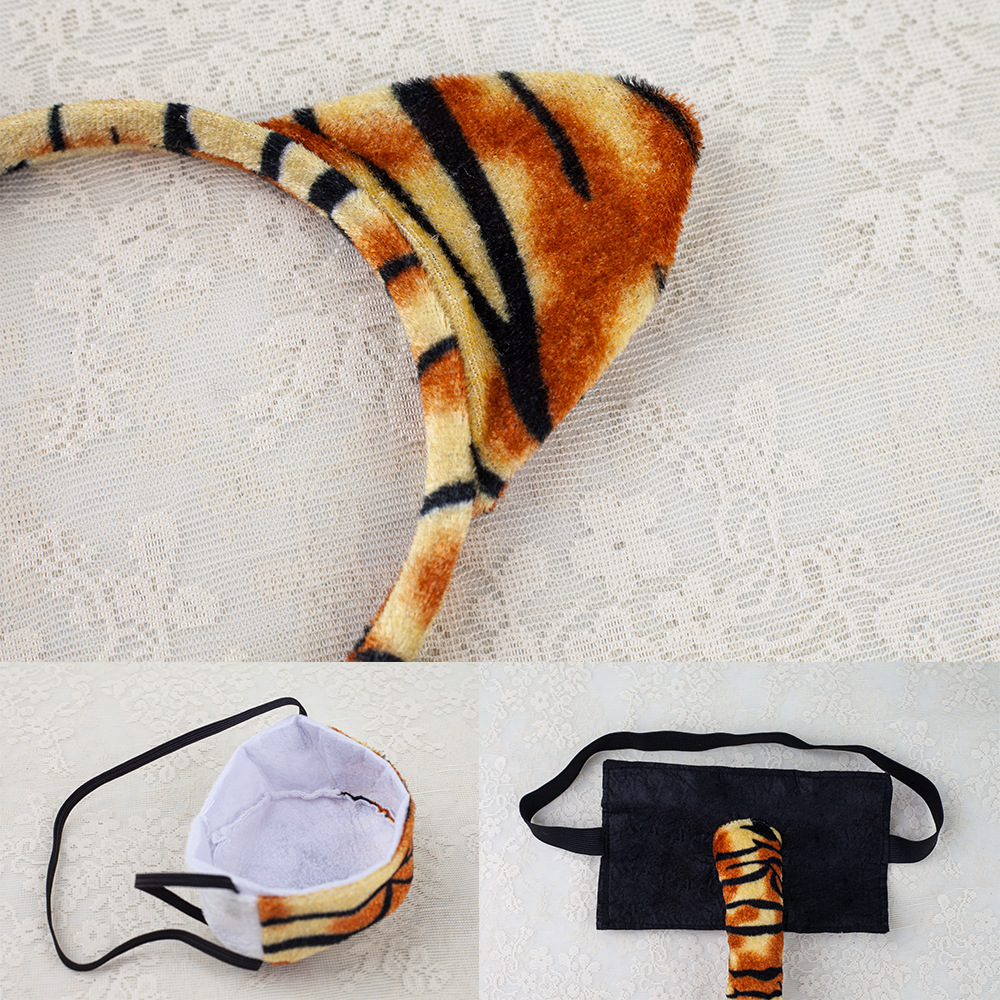 Venta caliente transfronteriza Diadema de animales de Halloween Diadema de orejas de tigre Traje de nariz Bola de leopardo para niños Vestir mujer