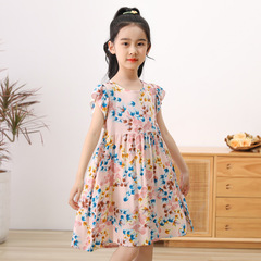 Summer girls' dresses children's Korean princess dress cotton silk sleeveless vest dress little girl floral dress wholesale