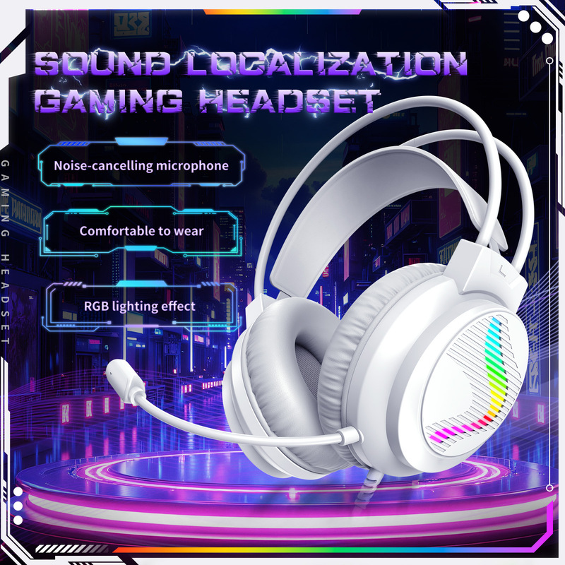 Manufacturer's wired headset with microphone for gaming, compatible with desktop computers, laptops, and mobile phones Manufacturer's wired headset with microphone for gaming, compatible with desktop computers, laptops, and mobile phones