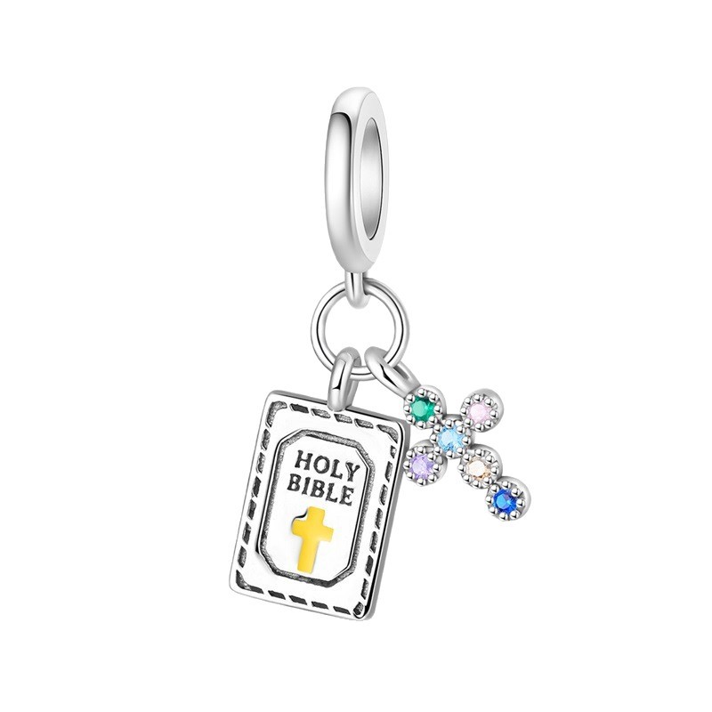 925 Sterling Silber Charm Unsere Liebe Frau der Liebe Kreuz Perle Charm DIY Schmuck Armband Zubehör_voghion.com