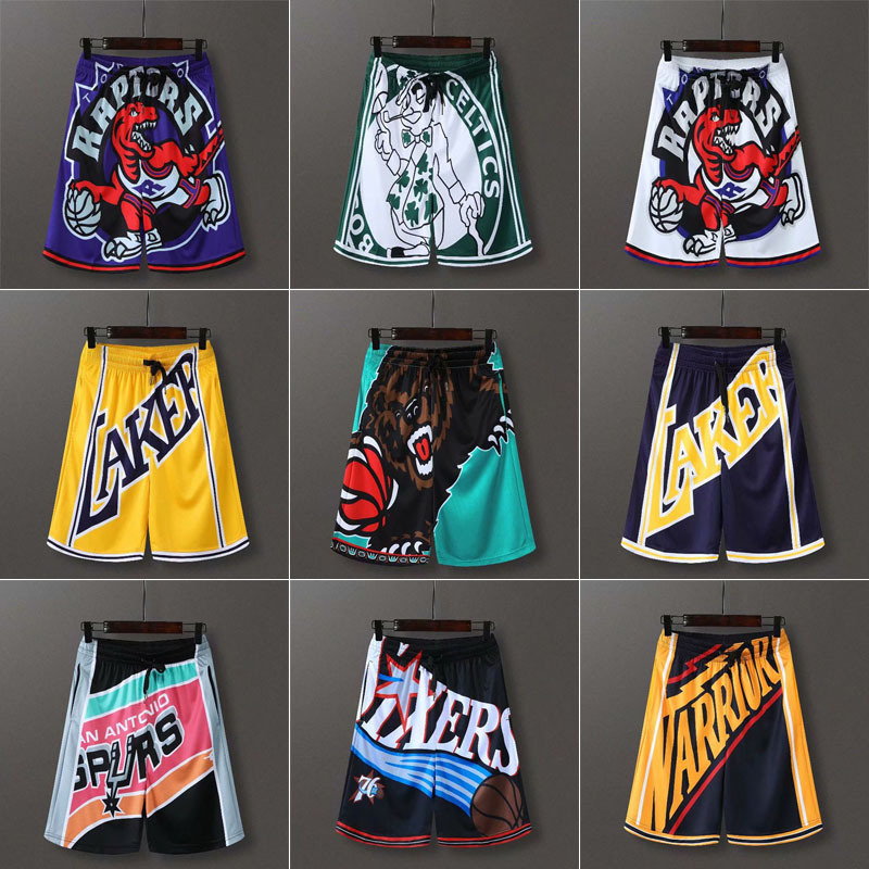 Cross-Border Raptors Retro Basketball Pants Sports Lakers Shorts Men's Fitness Running Training Pants Loose Grizzlies Five-Point Pants