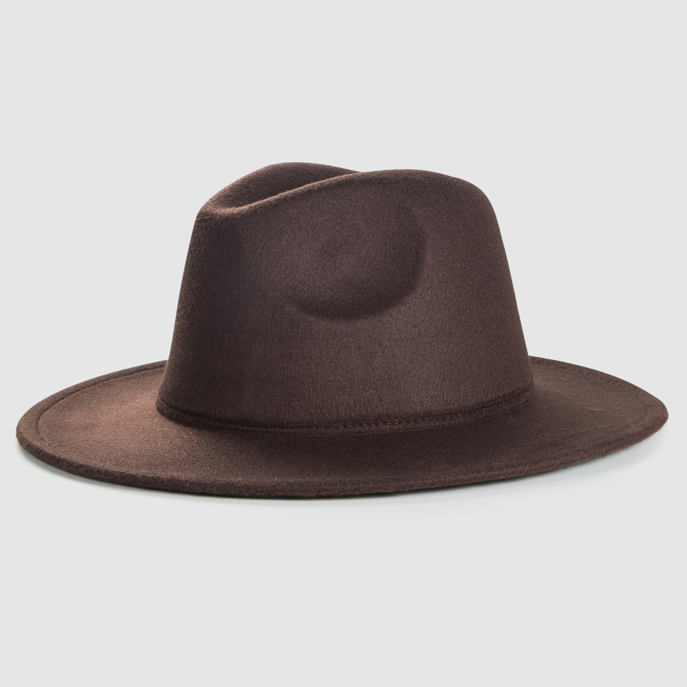 Exclusive For Cross-border British Retro Woolen Hat Men 's And Women 's Hats Monochrome Light Board Felt Cap Simple Big Brim Fedora Hat Tide display picture 5