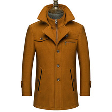 跨境供应 秋冬双层领毛呢大衣 加厚领中长款羊毛呢子风衣男士外套
