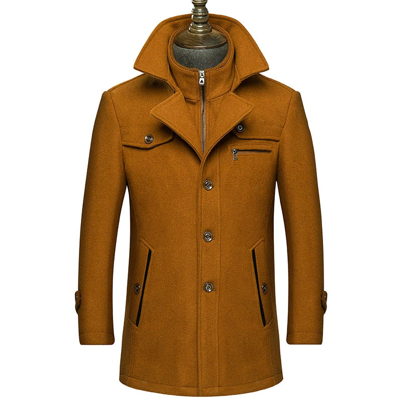Трансграничные поставки, осенне-зимнее шерстяное пальто с двойным воротником, утолщенное шерстяное пальто средней длины, Мужское пальто
