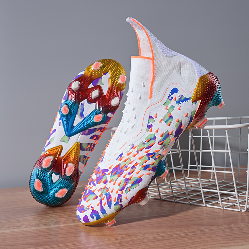 23 cross-border High-top blanco de formación de los niños de Orange Big nail C zapatos de fútbol de uñas rotas estudiantes masculinos y femeninos AG de uñas largas