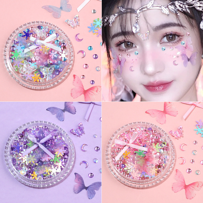 Popular Face Stickers, Nail Art, Mermaid Beads, Children's Performance Stage Concert Makeup, Aurora Bright Diamond Butterfly