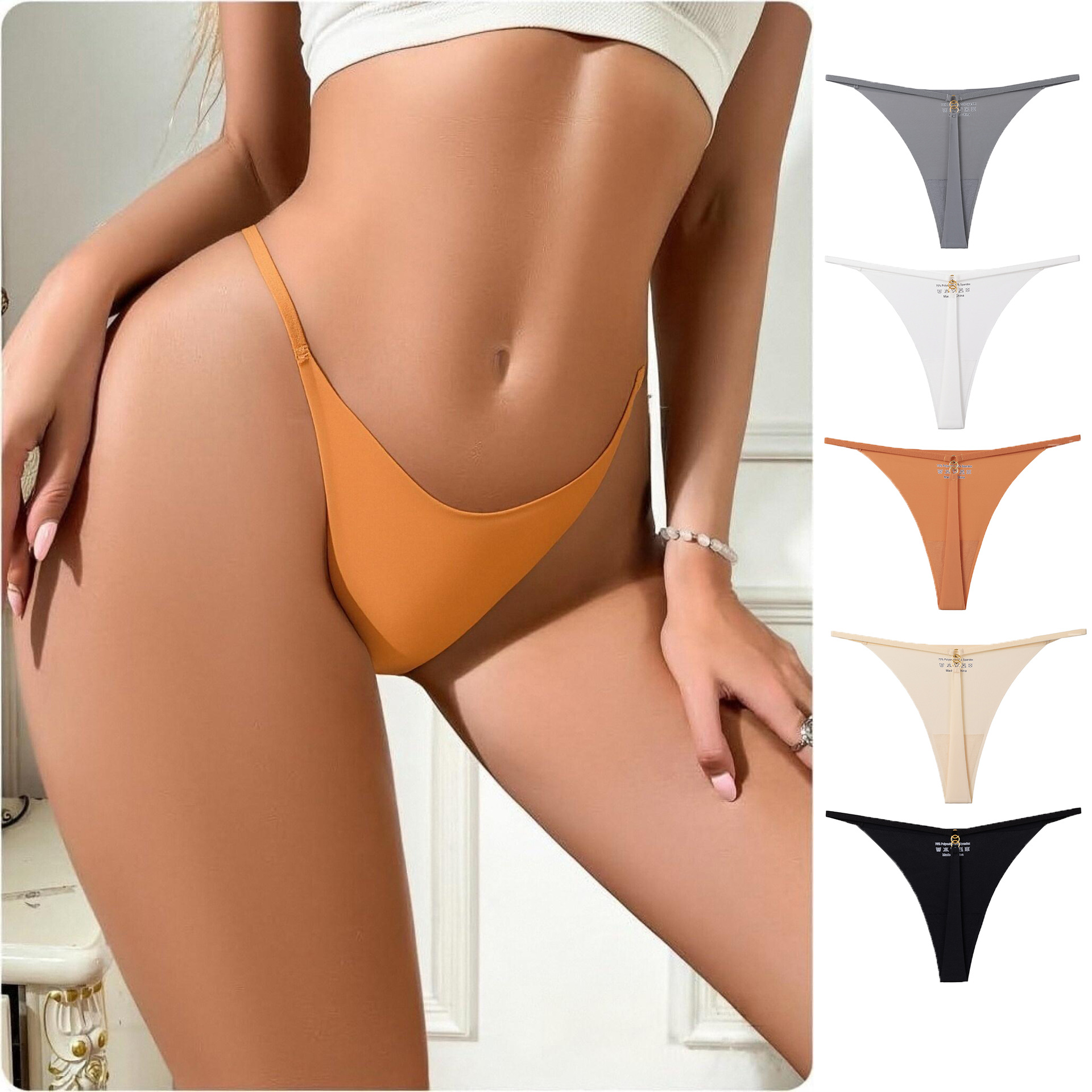 Tangas populares transfronterizas de talla europea, ropa interior sin costuras de seda helada, tanga sexy de tirantes finos para mujer de talla grande, transpirable.