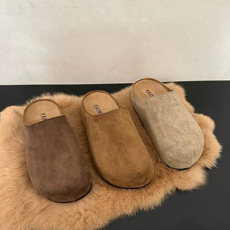 Бархатный педаль мягкий бокон плоский дикий внешний вид тапочек Баотоу половина тапочек женский осень-зима новый Birken 2024