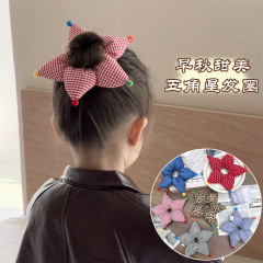 2025早秋女童甜美充棉五角星发圈丸子头包裹花朵发饰韩版亲子女