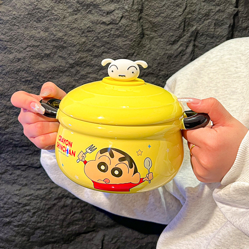 Lápiz pequeño nuevo cuenco de fideos de cerámica lindo cuenco de fideos casero con cubierta muñeca de dibujos animados orejas regalos de cumpleaños de gran capacidad