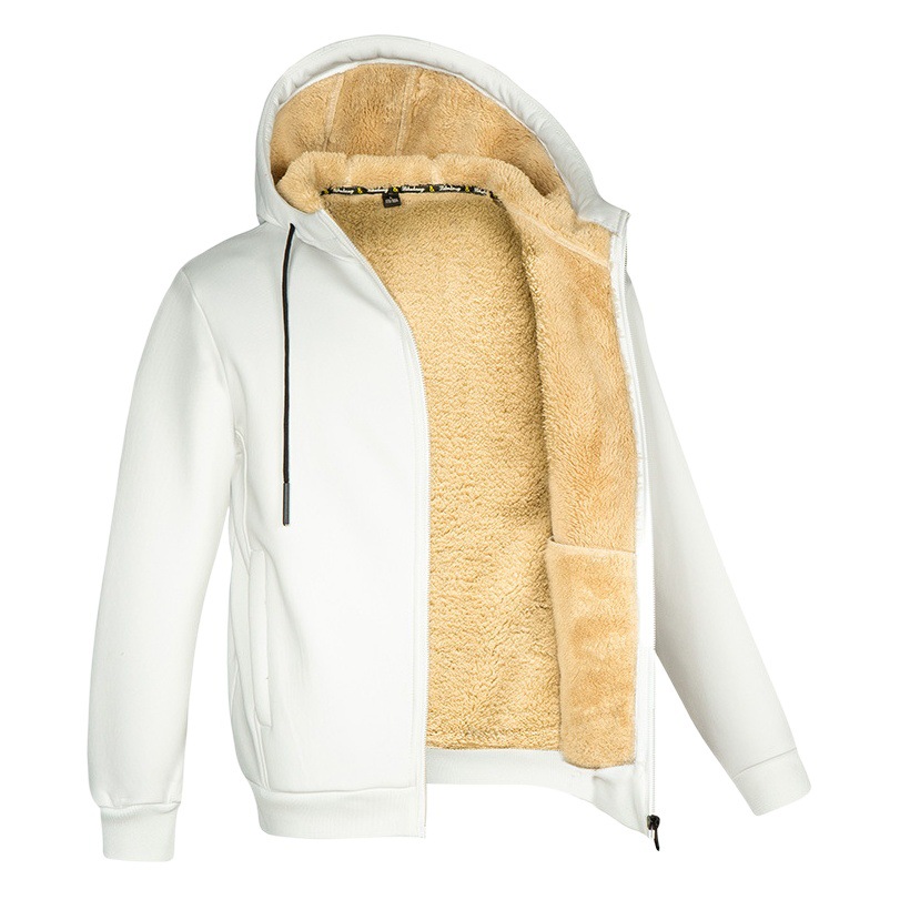 AliExpress tamaño europeo Otoño e Invierno comercio exterior de los hombres con capucha de color sólido forrado de lana de cordero gruesa Chaqueta de punto suéter abrigo