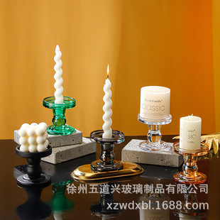 New Style High Color Value Ins Glass Roman Column Candlestick French Vintage Ornament Decorations Glass Aromatherapy Candlestick