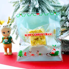 100个 圣诞节韩国清新蓝色雪橇饼干袋自封袋糖果袋礼品包装袋