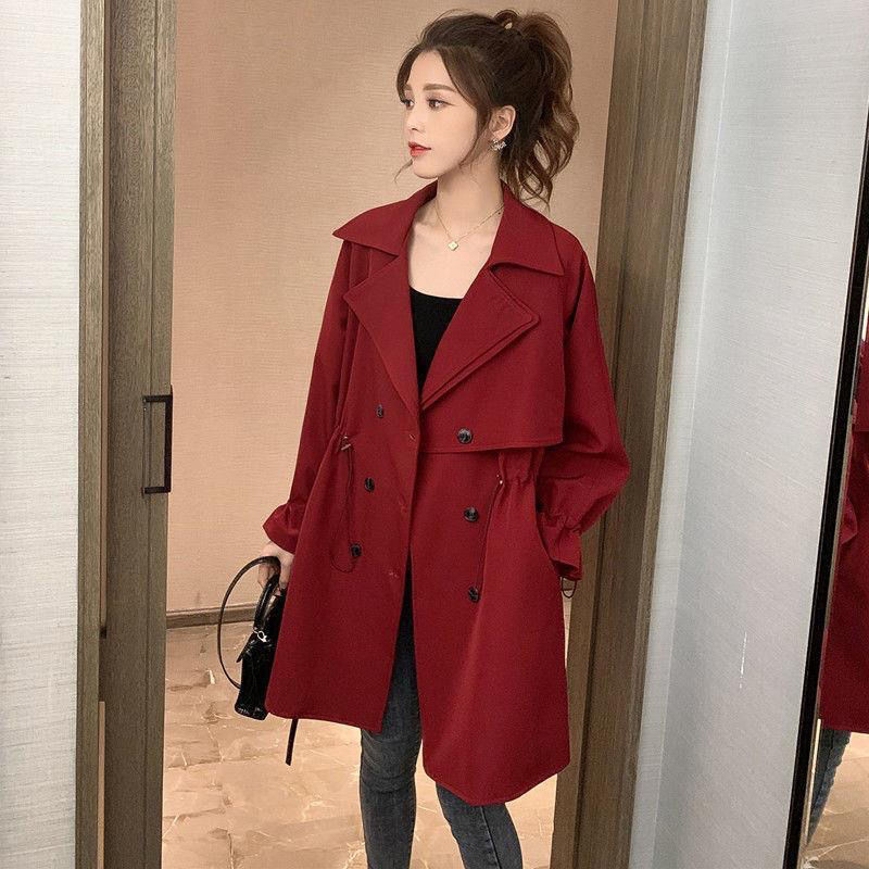 大码胖mm女秋冬装宽松双排扣中长款风衣收腰显瘦西装领外套200斤|undefined