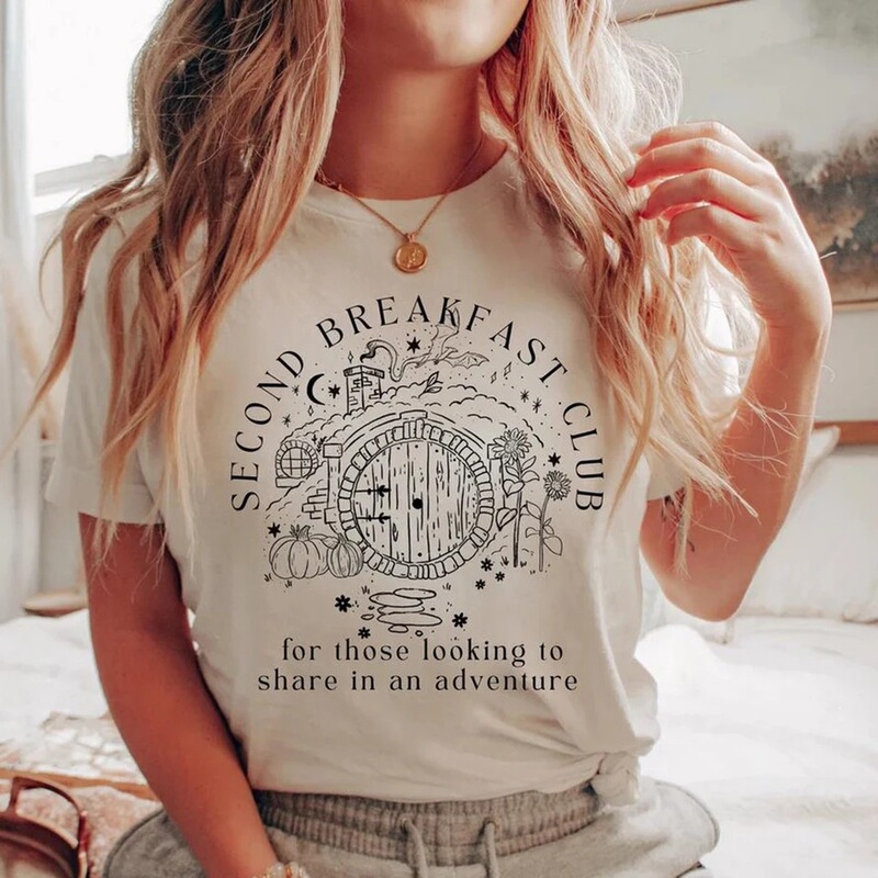 Second Breakfast Club Shirt Lorr Shire T-Shirt Literary Bookworm T-Shirt Vintage Aesthetic Clothing Middle-Earth