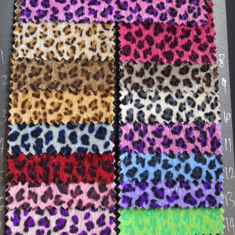 网红豹纹马毛植绒人造革尼龙毛皮革箱包手袋玩具运动服装电子产品