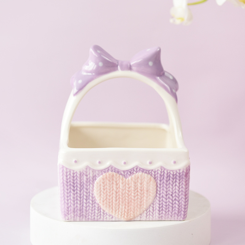 Rosa chica corazón cesta de cerámica Golden Bear hamster cosméticos caja almacenamiento suministros para el hogar mascotas necesidades diarias