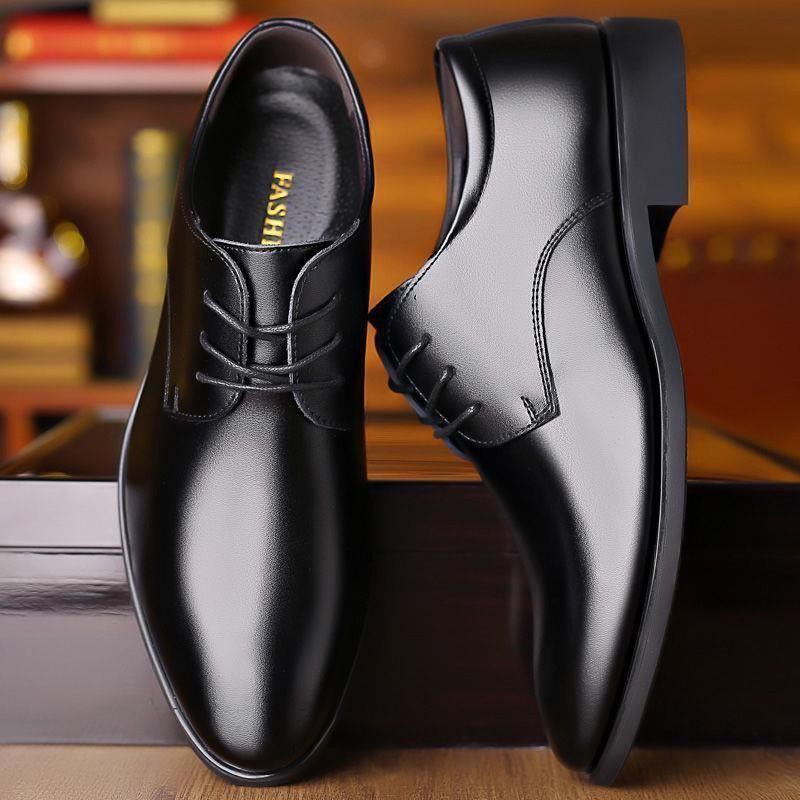 New Business Formal Leather Shoes for Men, Casual Wedding Groom, British Style, Height-Increasing, Breathable Summer Youth Pointed-Toe Men's Shoes