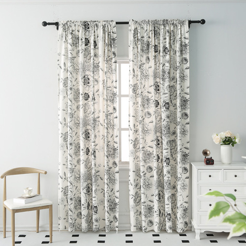 French floral curtain cloth, rural pastoral small fresh curtains, flower and bird cotton and linen living room balcony curtains finished products wholesale