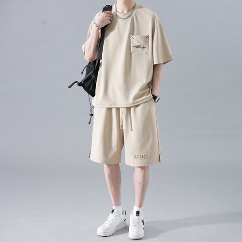 Men's Summer Thin Quick-Dry Running Suit Loose Sport Basketball Shorts with Ice Silk Short-Sleeve T-shirt