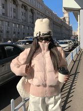 TB同款羽绒棉服女针织拼接短款棉衣韩版宽松显瘦小个子加厚外套