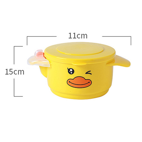 Yellow Duck Baby Toddler 304 Stainless Steel Dinnerware Newborn Baby Cartoon Anti-Slip Non-Scalding Handle Bowl