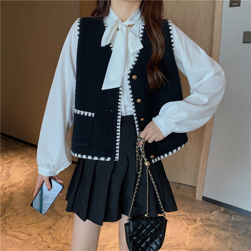 Korean Girl's Knitted Vest, Women's Small Fragrant Sweater Cardigan, Sleeveless Outer Jacket, New Summer Style