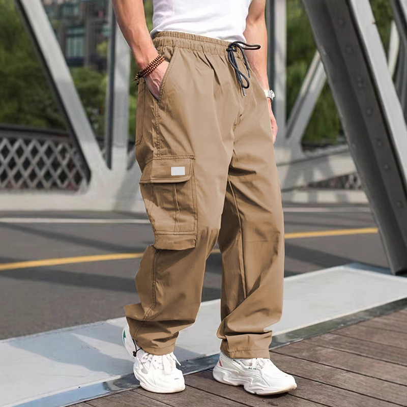 Autumn 2024 New Casual Solid Color Loose Leather Label Multi-Pocket Crane Pants Basic Pants Casual plus size Pants
