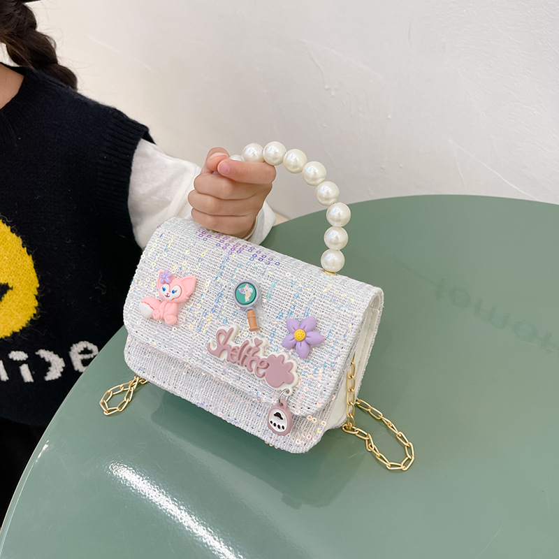 Transfronterizo nuevo bolso para niños estilo occidental perla portátil estilo Chanel moda cadena bolso de hombro conejito bolsa de mensajero