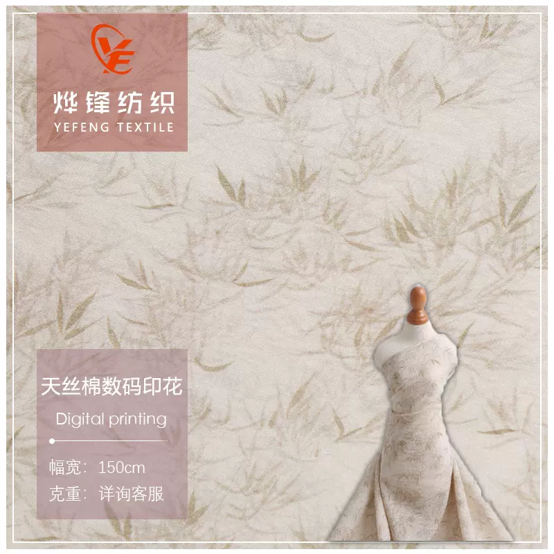 2025新款印花布 天丝棉苎麻数码印花面料 春秋新国风连衣裙面料
