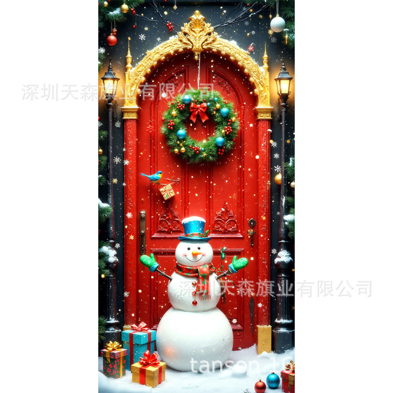 跨境新款热卖圣诞节门帘圣诞老人门盖节日装饰旗帜户外拍照背景布|undefined