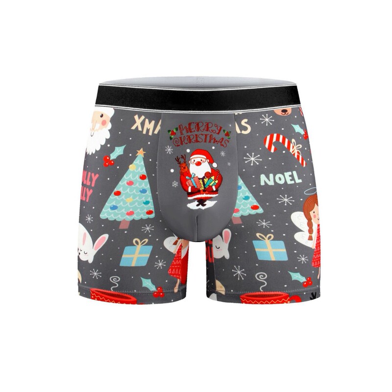 Cross-Border Foreign Trade Wholesale Popular Men's Underwear Christmas Printed Cartoon Boxer Briefs Long Pants Leg Boxer Shorts