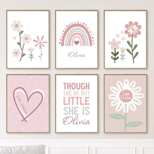 Nordic modern pink daisy rainbow flower lovely lovely girl baby room bedroom decoration hanging painting core