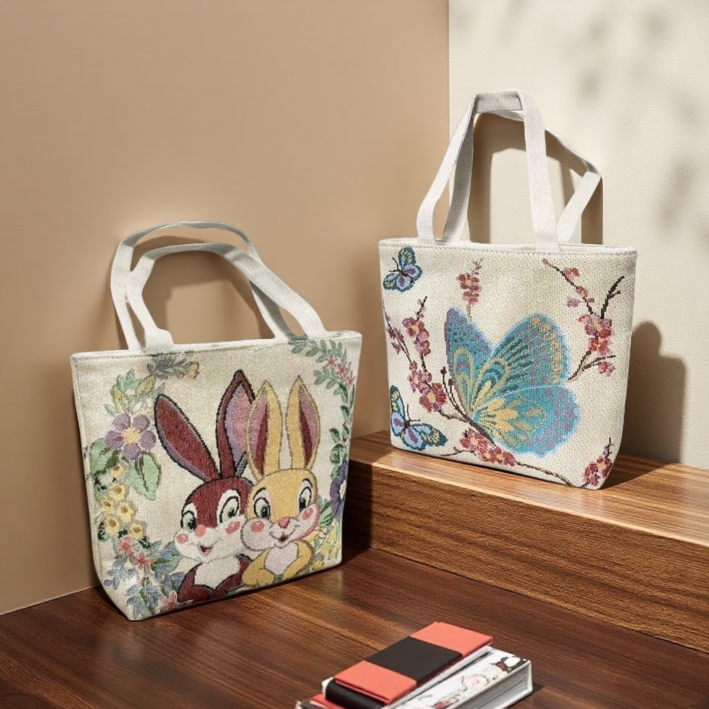 대용량 자카드 자수 캔버스백 숄더백 출퇴근용 토트백 만화 핸드백 엄마 가방 자수 공예