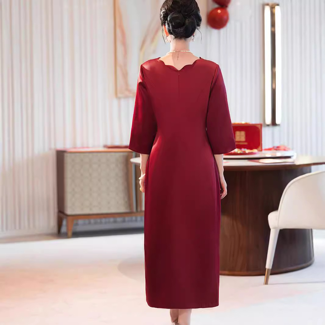 Mother-in-law's Banquet Attire, Engagement 2024 Autumn And Winter New Thickened Wedding Mother's Dress, Cheongsam Dress_ecoleips.com