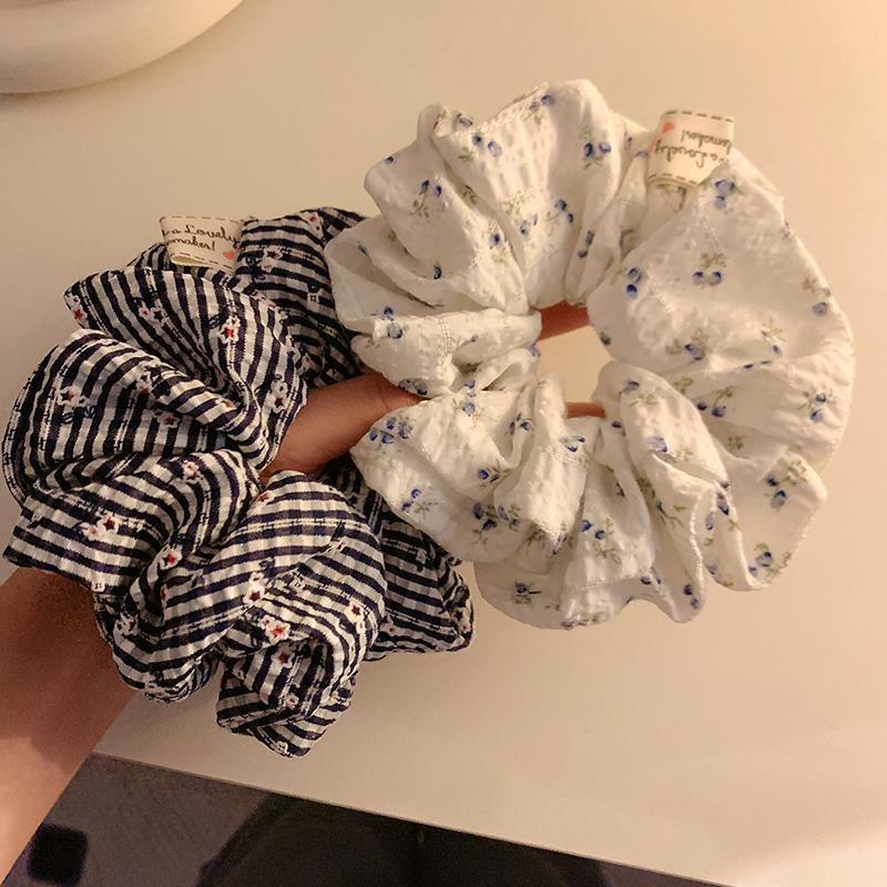 韩系清冷~蓝色碎花大肠发圈女春夏季高级感百搭大号发绳头绳发饰|undefined