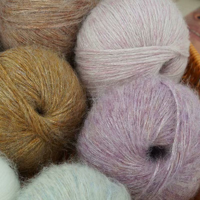 新品藍色眼淚金蔥馬海毛毛線手工編織亮絲閃絲中粗圍巾diy毛線