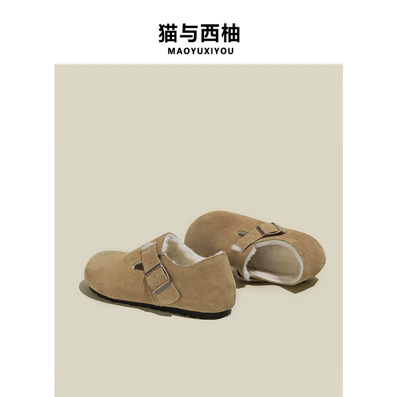 Замшевые кожаные обувь Birkenstock для женщин, верхняя одежда осень и зима 2024 новый всепогодный толстованный обувь с круглым носком Birkenstock, женские хлопковые ботинки