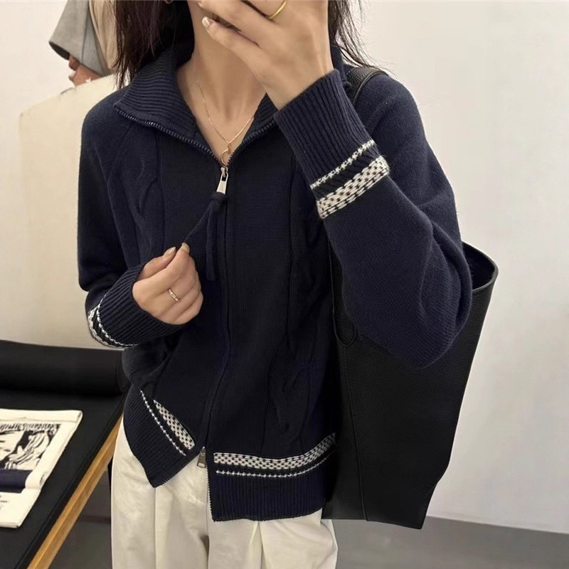 秋装设计感拉链灰色毛衣针织开衫外套针织衫女2025新款高级感上衣|undefined