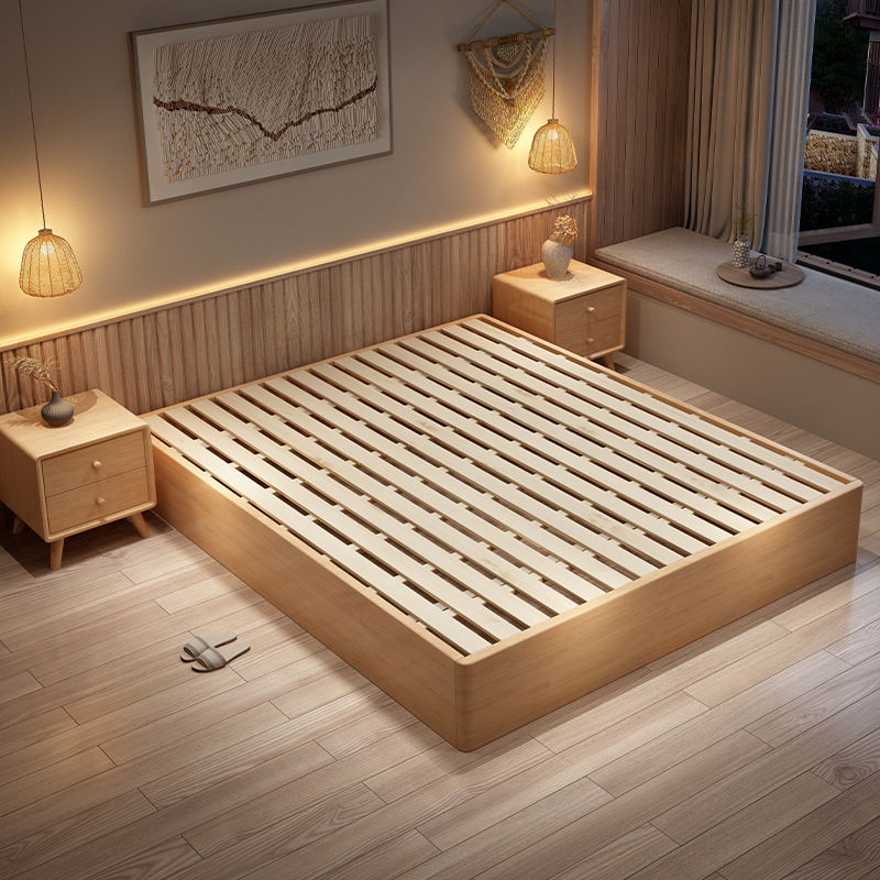 Cama de madera maciza Tatami Residence Hotel cama de piso almacenamiento de presión de aire cama grande 2.2m cualquier tamaño cama de costilla