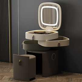 梳妆台现代简约小户型床头斗柜化妆台一体实木收纳柜无线充电带灯