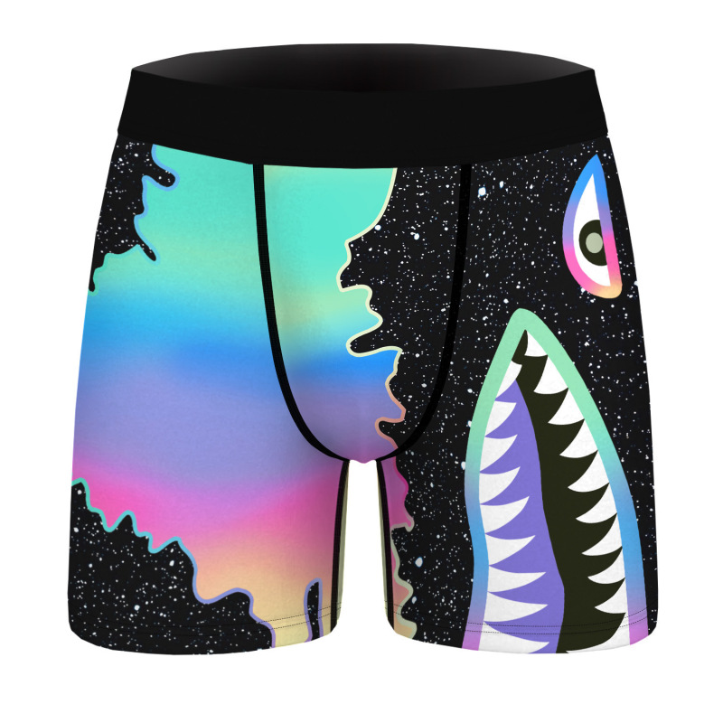 Cross-border European and American Color Shark Series 3D Digital Printing Men's Adult Underwear Mid-waist Sexy Boxer Boxer