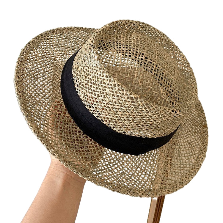 [Box + Hat Support] Old Money Style Hollow Flat Top Straw Hat For Women, Summer Beach Vacation Woven Sun Hat, French Style - Thumbnail 5
